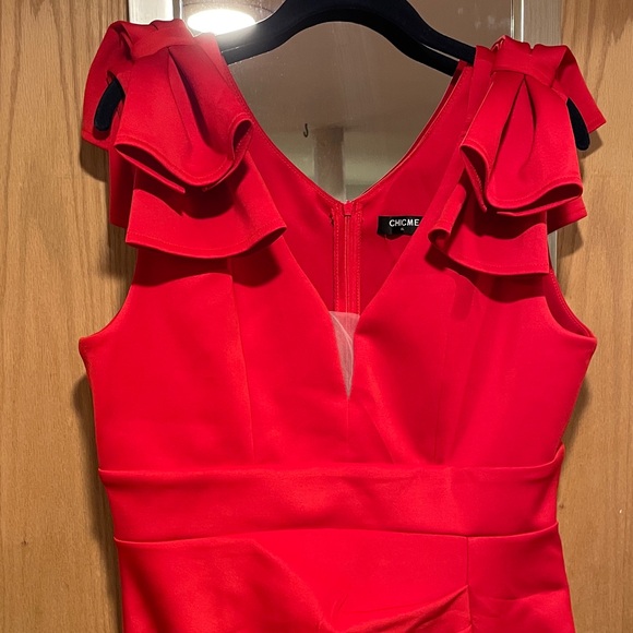 Vibrant Red Bowknot Ruched Asymmetrical Dress Size XL - Picture 3 of 7